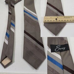 Vintage Taupe Browns w Gray & Blue Striped Men's Neck Tie by Envoy